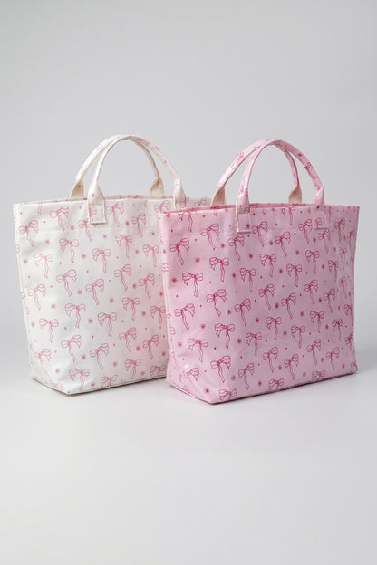 White Bow-Print Tote Bag