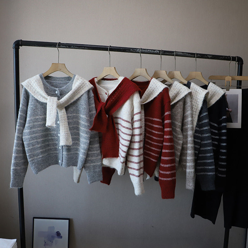 Striped Color-Block Cardigan and Shawl