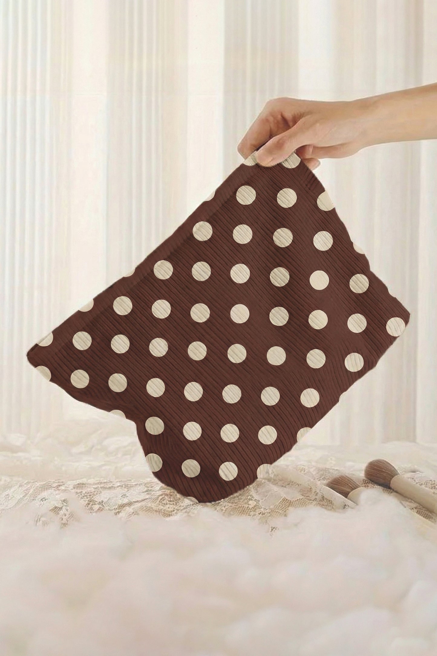 Coffee Polka-Dot Corduroy Makeup Bag