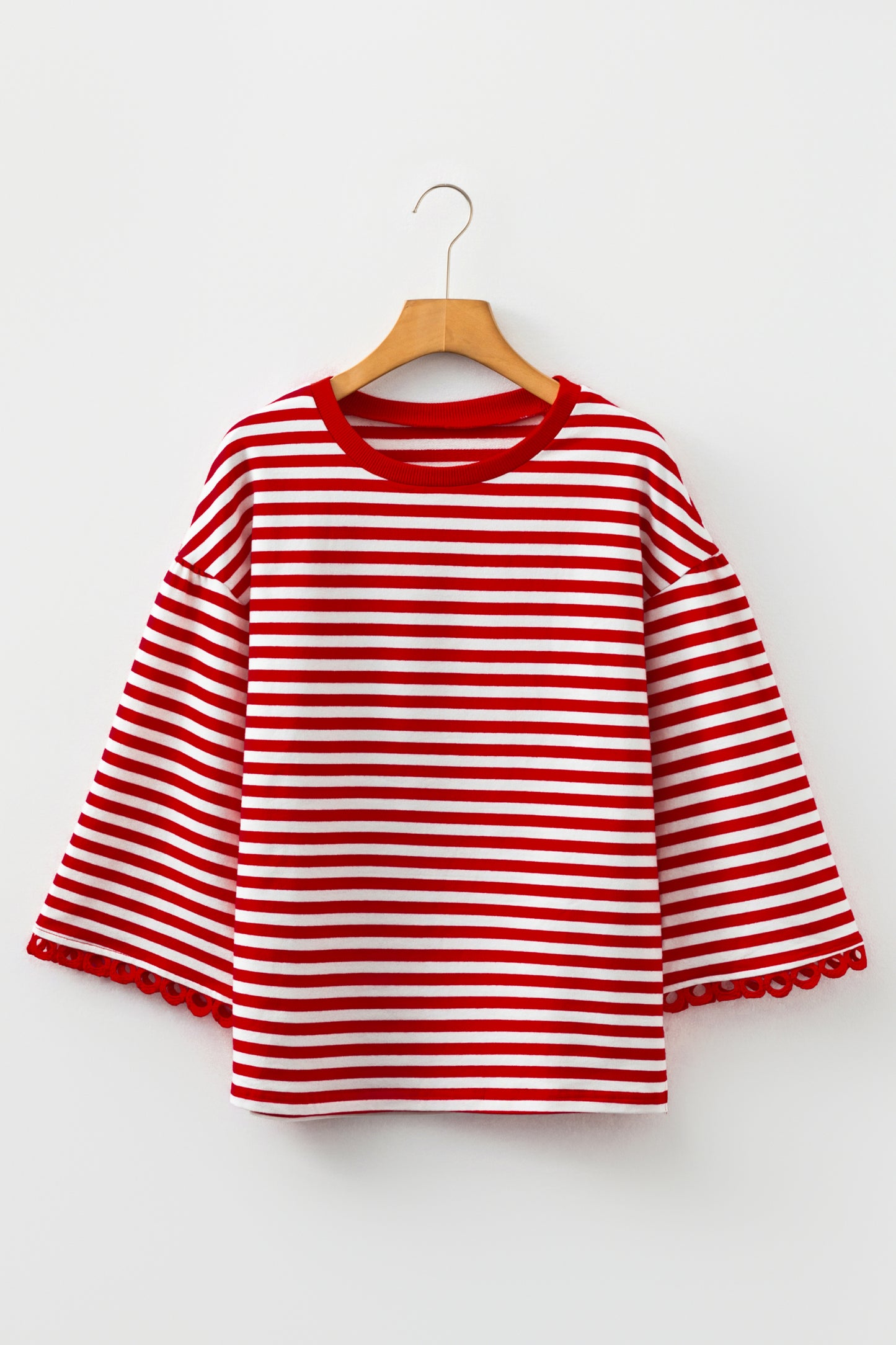 Racing Red Striped Lace-Trim Top