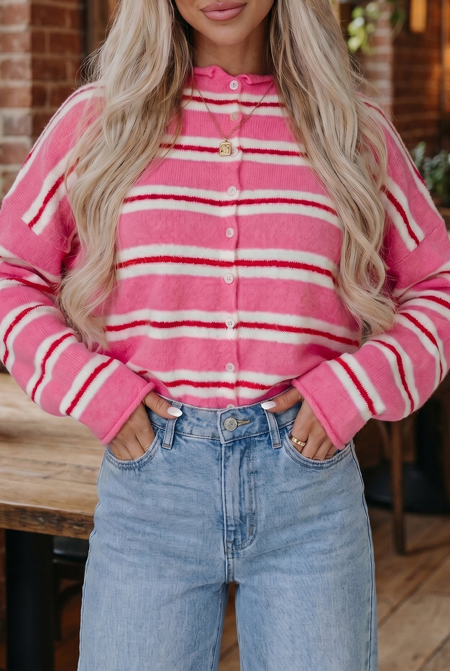 Blue Striped Drop-Shoulder Cardigan