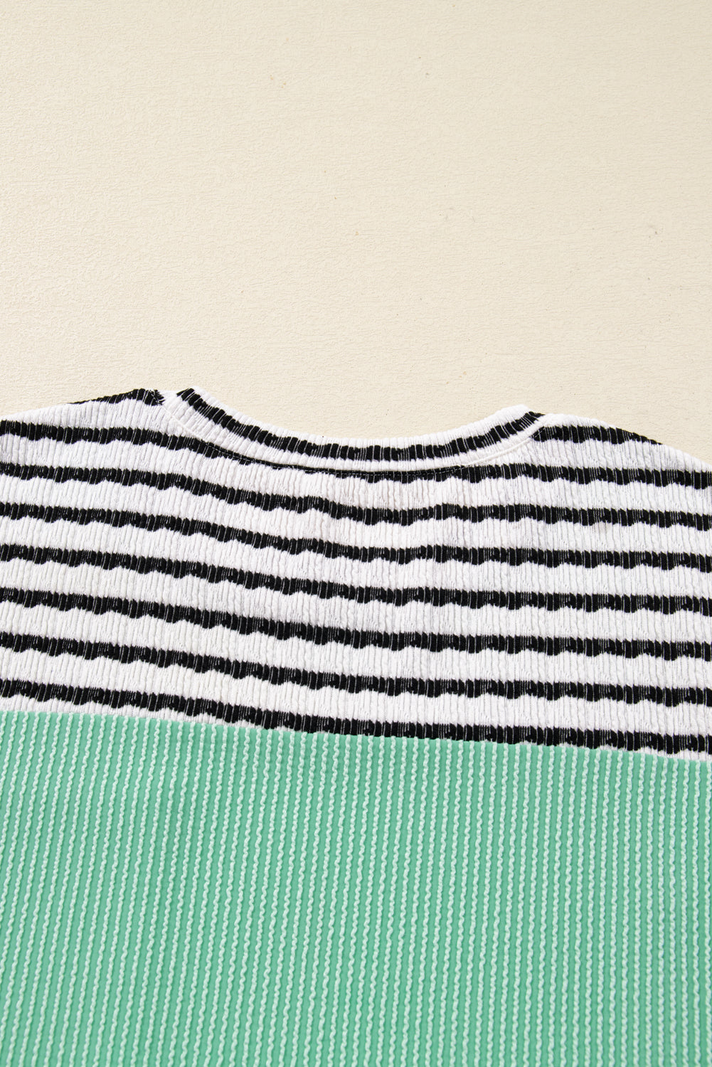 Sea Green Striped-Pocket Ribbed Top