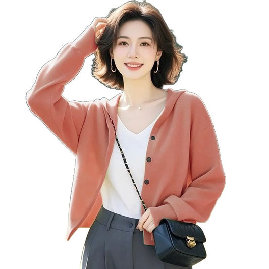 Casual Loose Hooded Cardigan Sweatshirt for Women, Korean Style,  Outerwear Top