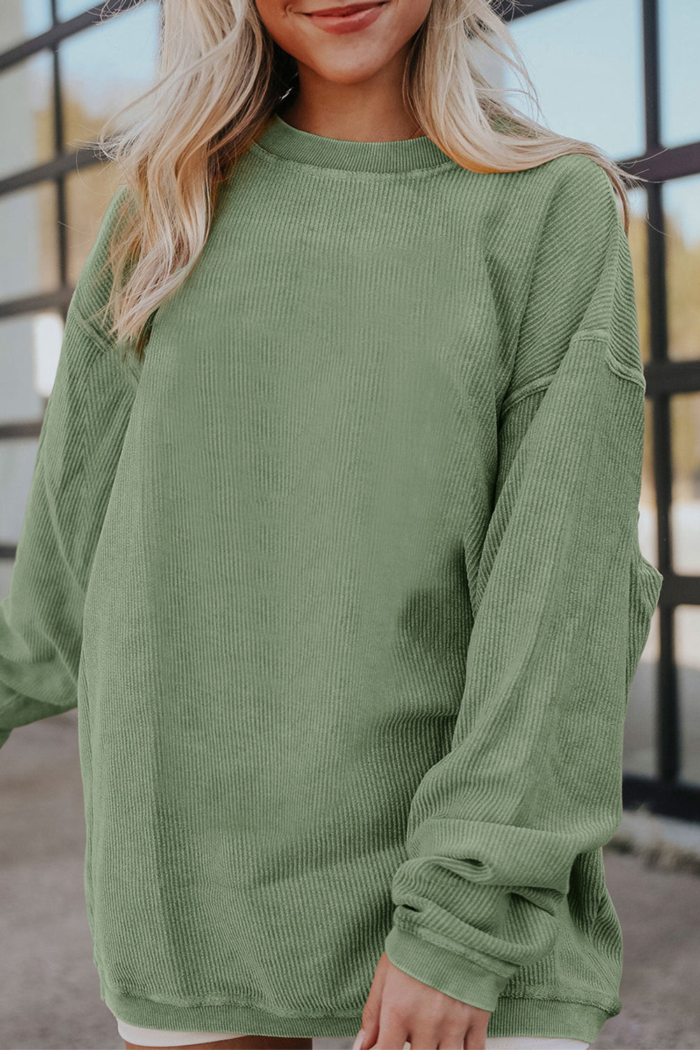 Dark Grey Ribbed Corduroy Oversized Sweatshirt