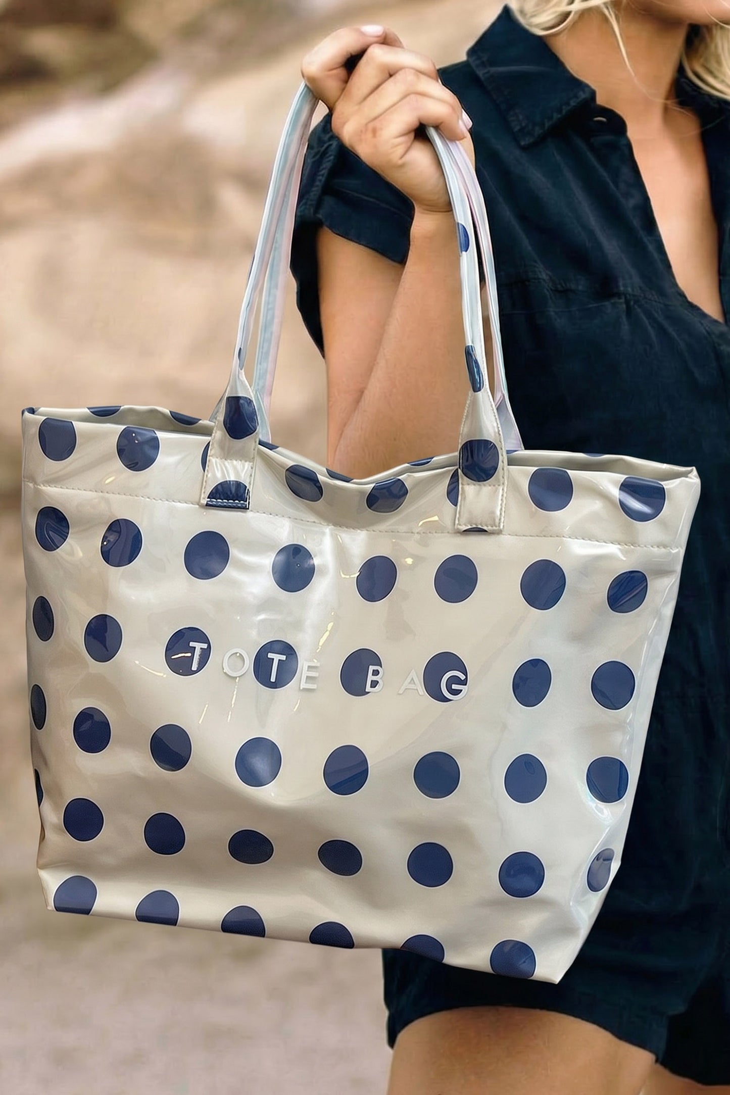 Dark Blue Polka-Dot Tote Bag