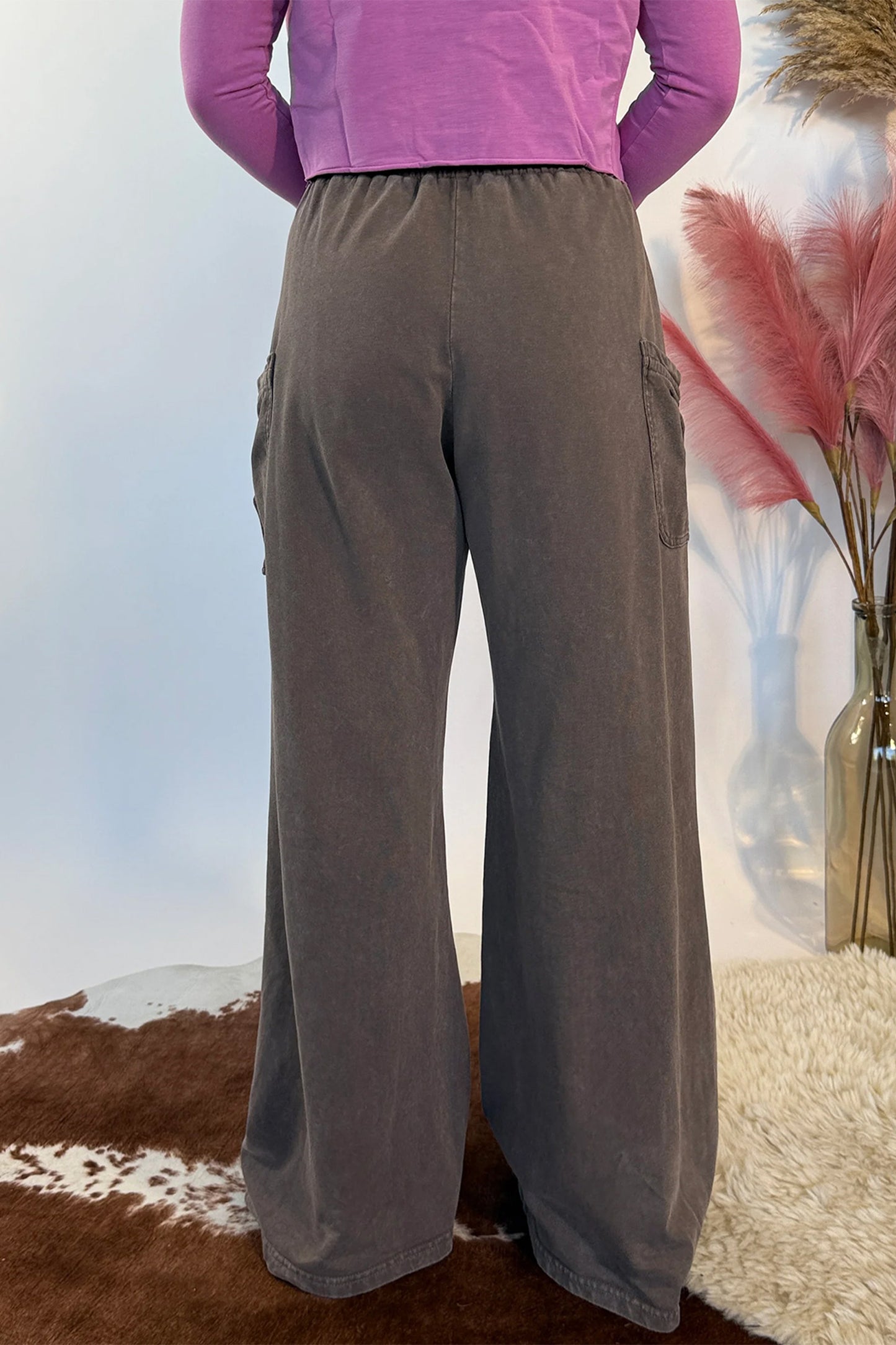Dark Brown Mineral-Wash Cargo Pants