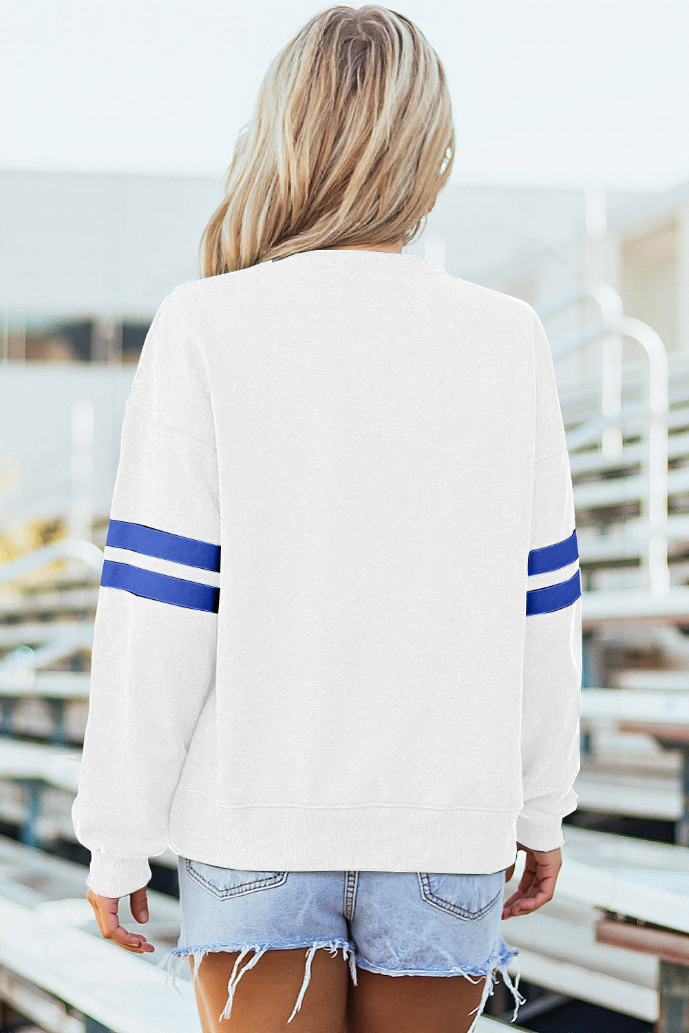 White Varsity Striped Detail Drop-Shoulder Oversized Sweatshirt