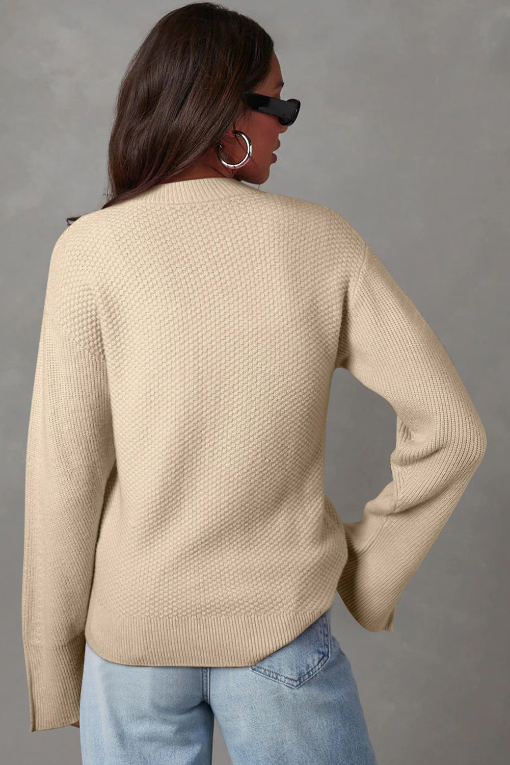 Parchment Split-Cuff Textured Knit Sweater