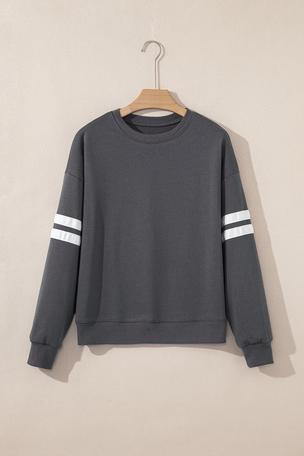 White Varsity Striped Detail Drop-Shoulder Oversized Sweatshirt