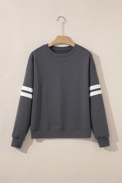 White Varsity Striped Detail Drop-Shoulder Oversized Sweatshirt