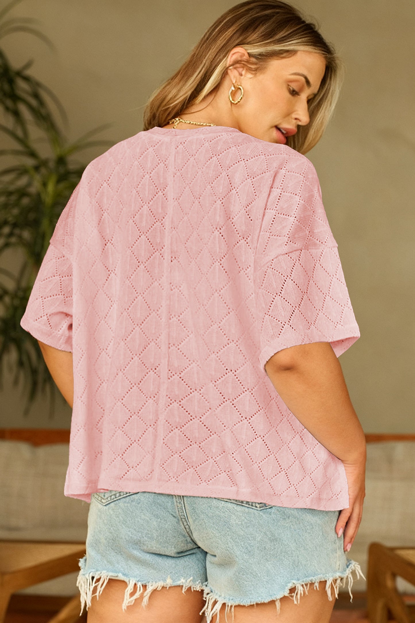 Golden Fleece Pointelle V-Neck Knit Top