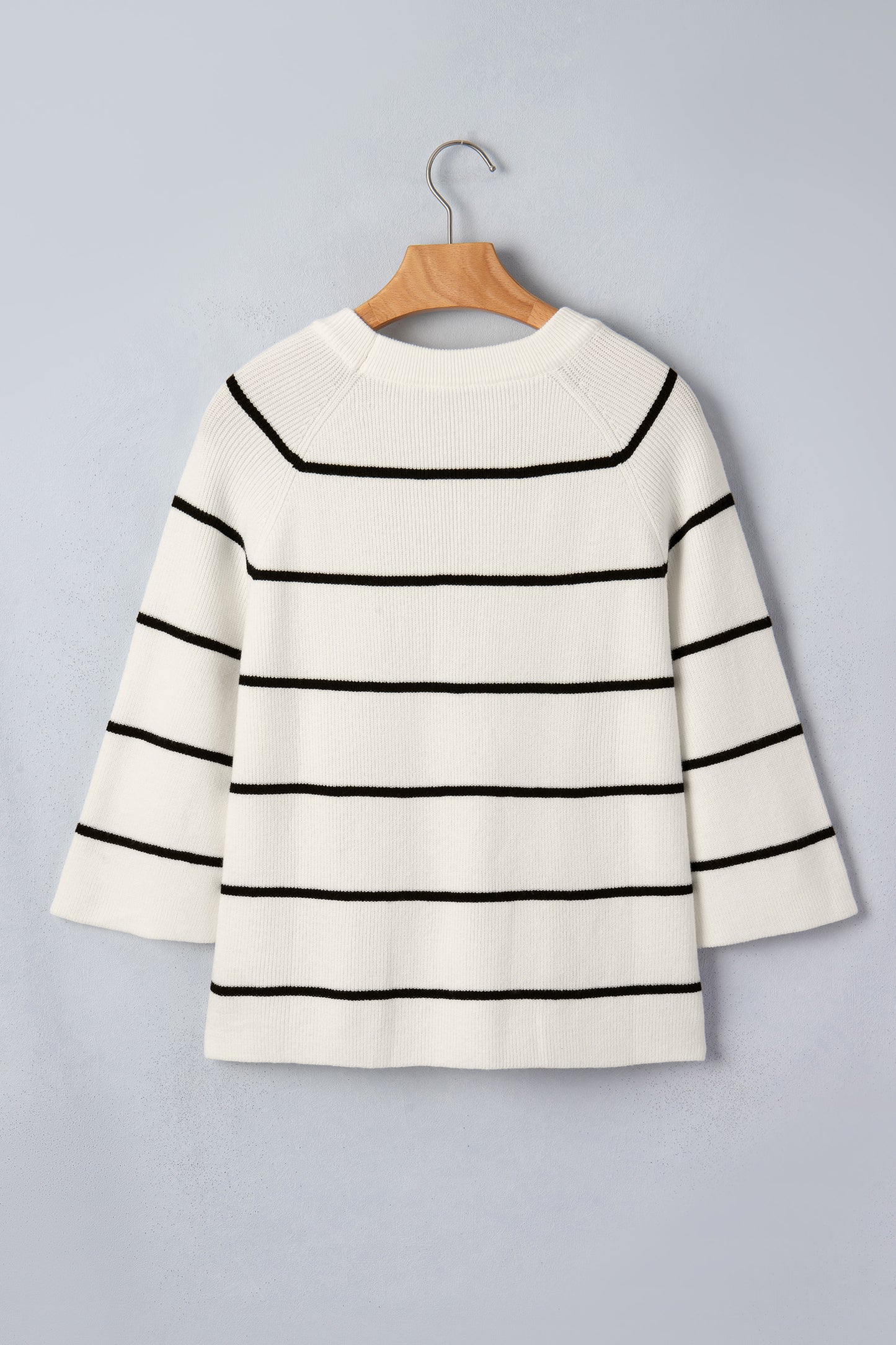 White Stripe Ribbed Short-Sleeve Knit Top