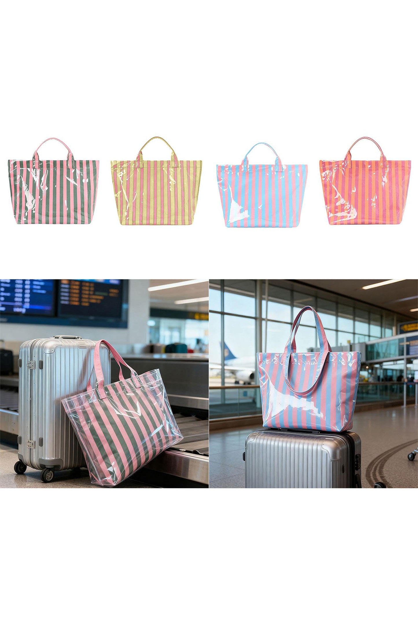Red Glossy Striped Vinyl Large Tote Bag (Color Varied)
