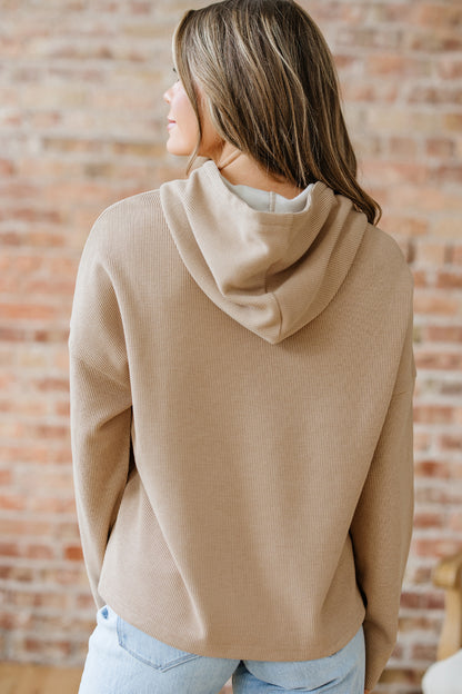 Camel Textured Drawstring Hoodie