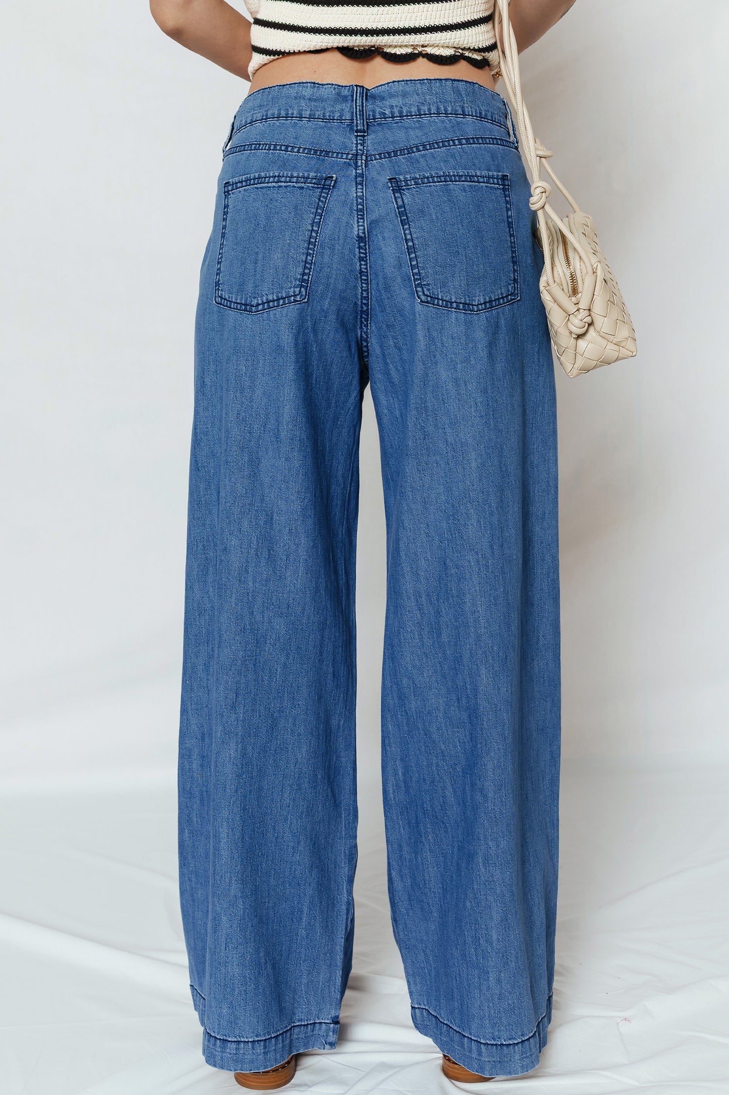 Dusk Blue Lace-Up Wide-Leg Jeans