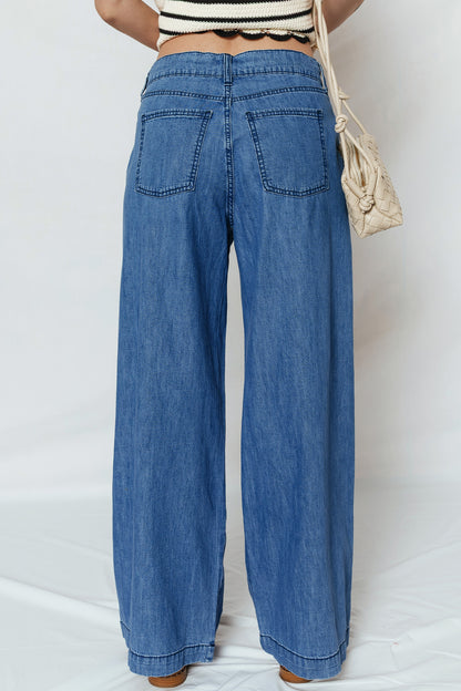 Dusk Blue Lace-Up Wide-Leg Jeans