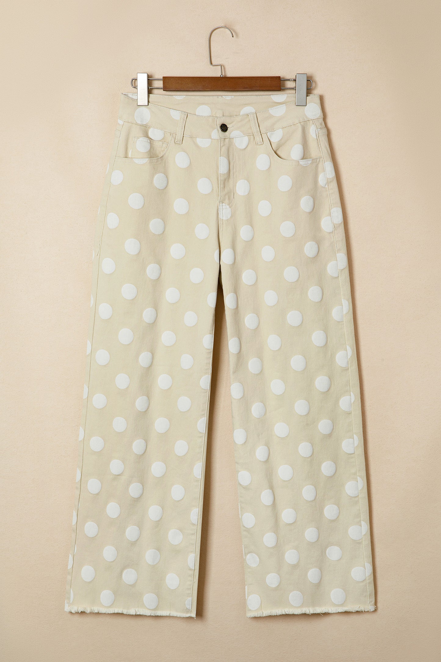 Khaki Polka-Dot Raw-Hem Jeans