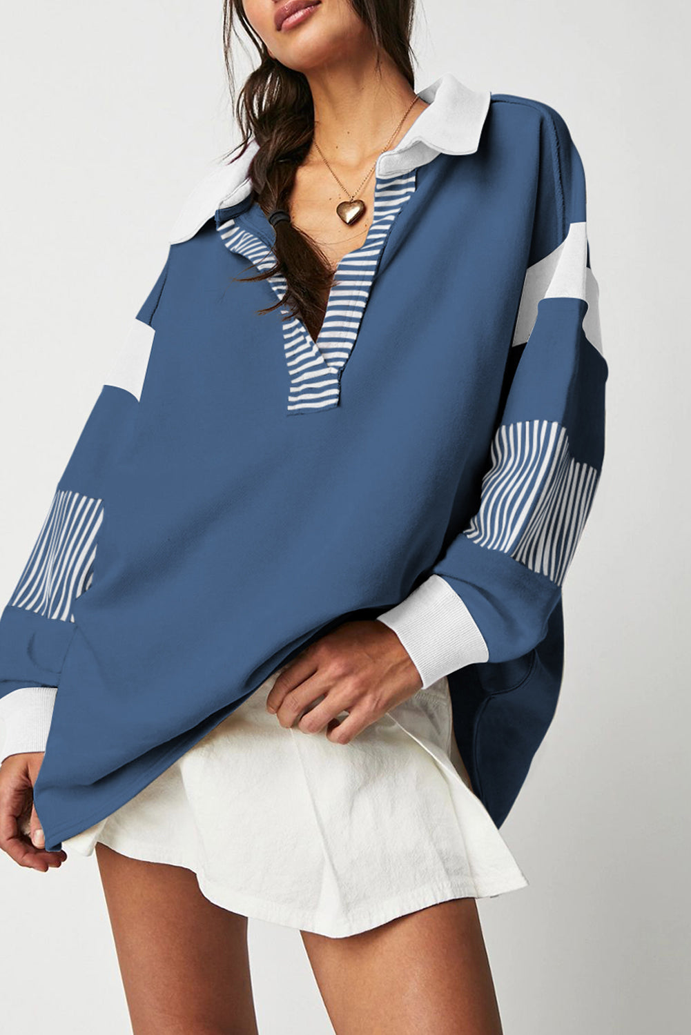 Pink Stripe Color-Block Patchwork Sweatshirt