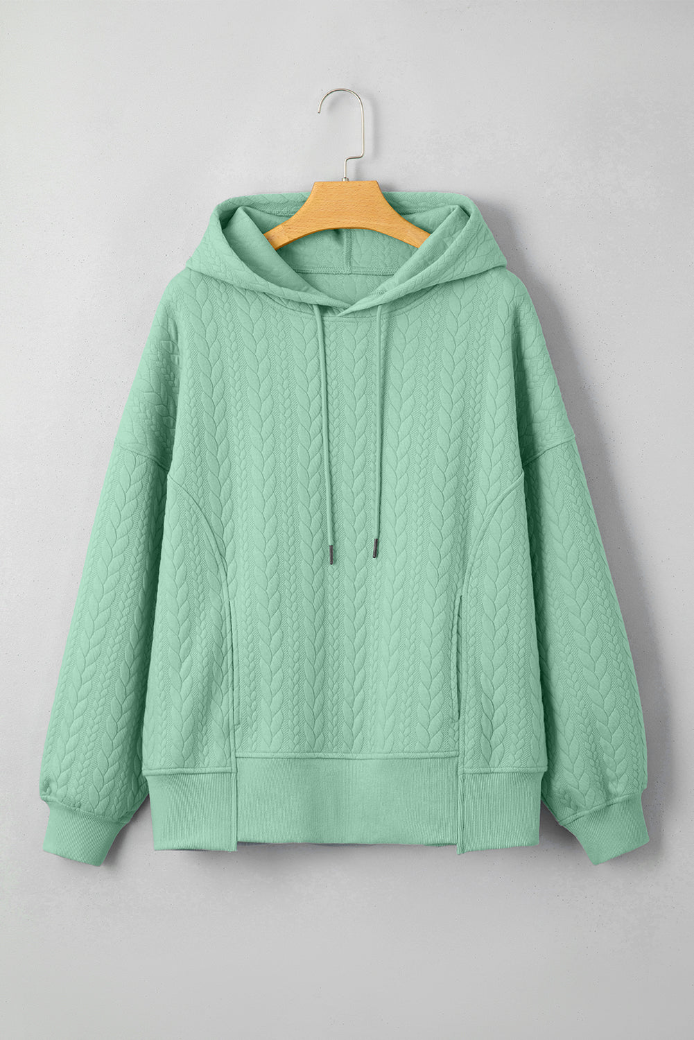 Moonlight Jade Cable-Texture Oversized Hoodie
