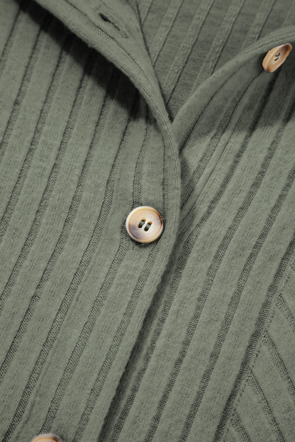 Mist Green Ribbed Button-Up Shacket