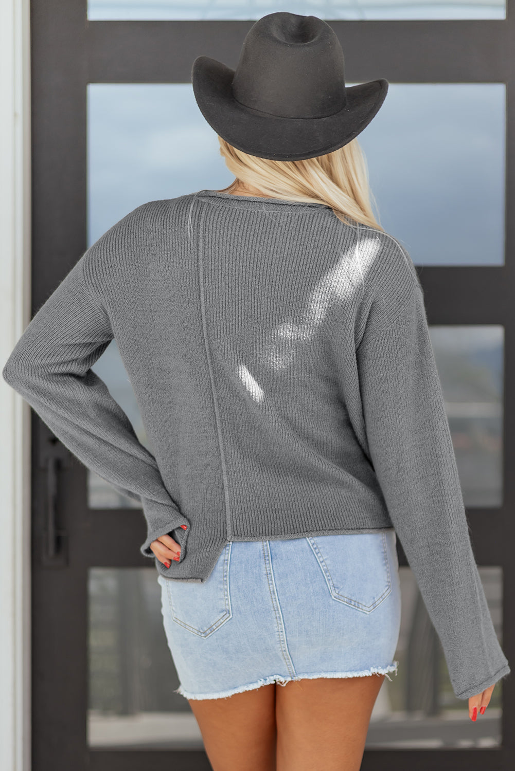 Medium Gray Raw-Edge Relaxed Sweater