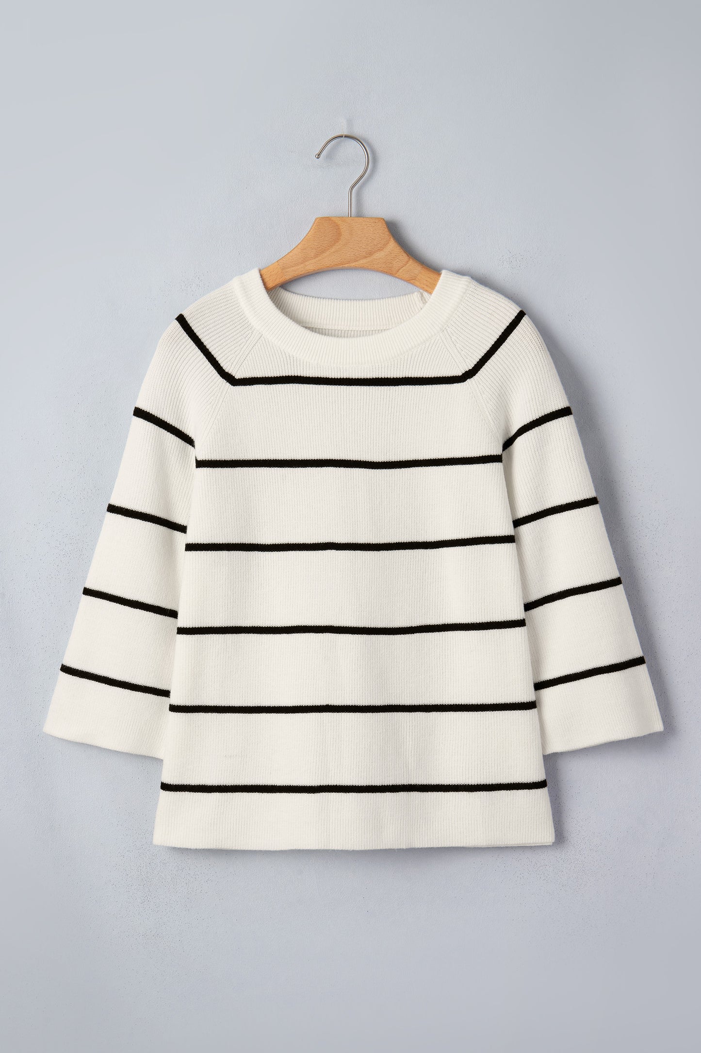 White Stripe Ribbed Short-Sleeve Knit Top