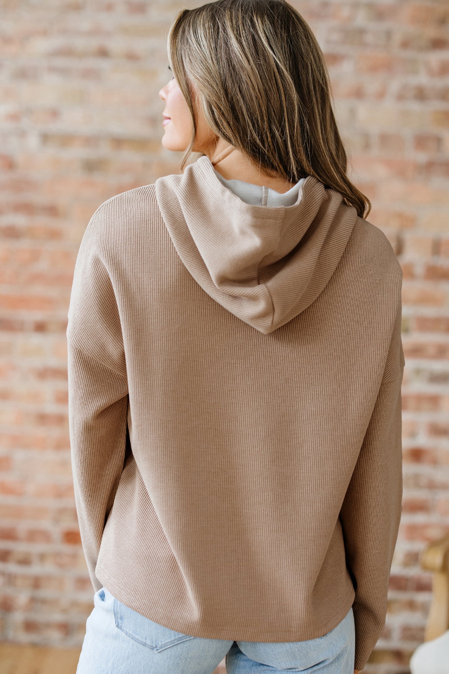 Camel Textured Drawstring Hoodie