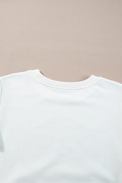 White French Terry Color Block Long-Sleeve Top