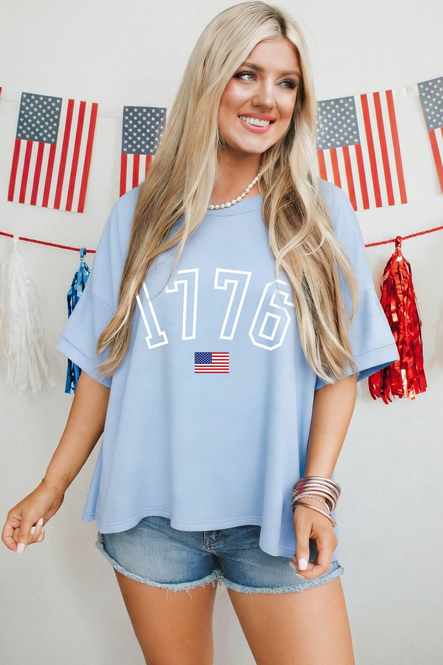 Myosotis 1776 American Flag Print Oversized Tee
