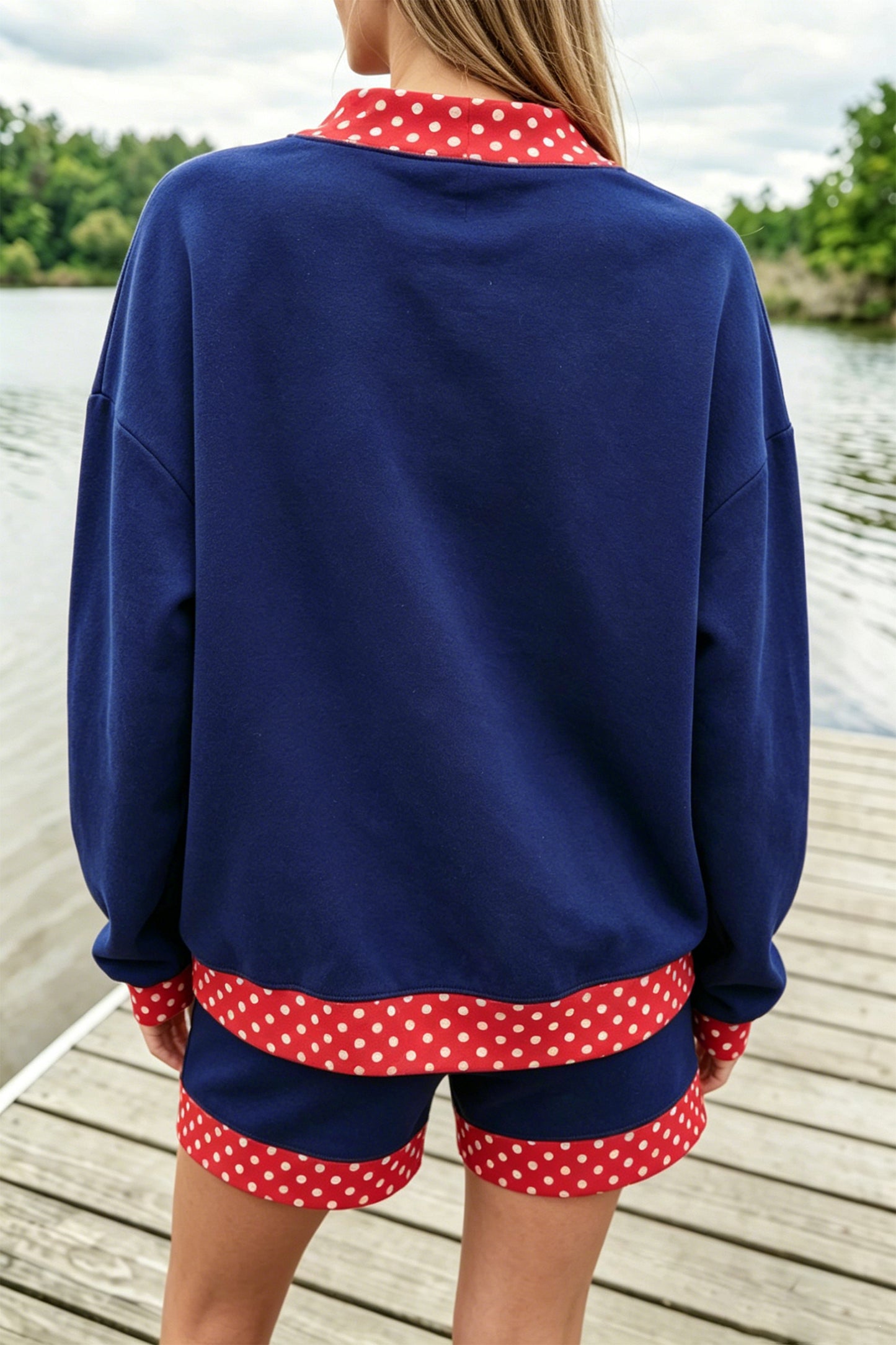 Polka-Dot Trim Pullover & Shorts Set