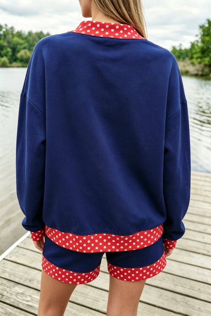 Polka-Dot Trim Pullover & Shorts Set