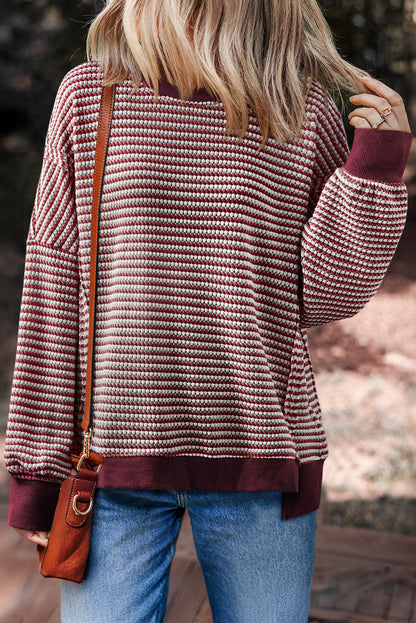 Black Striped Waffle-Knit Oversized Top