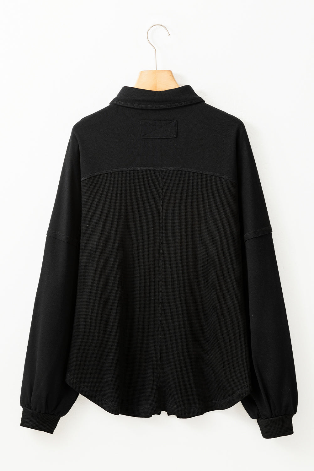 Black Waffle-Knit Oversized Shacket