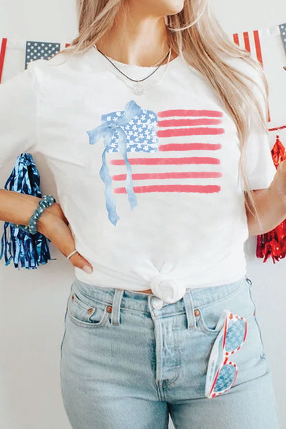 White American Flag Bow Graphic T-Shirt