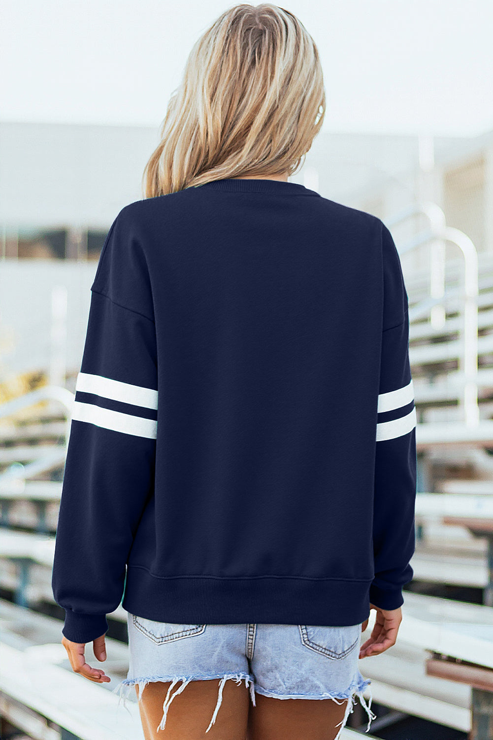 White Varsity Striped Detail Drop-Shoulder Oversized Sweatshirt