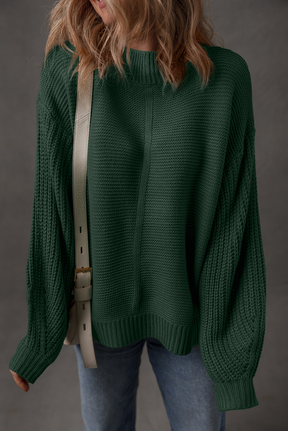 Dusty Blue Front-Seam Relaxed Sweater