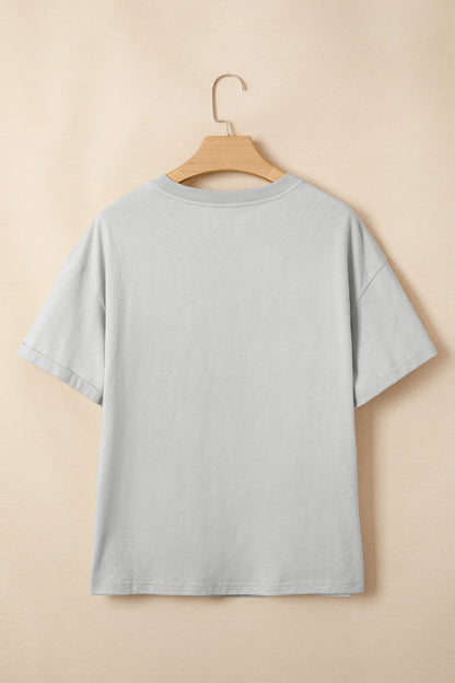 Light Gray Floral Bow-Patch T-Shirt