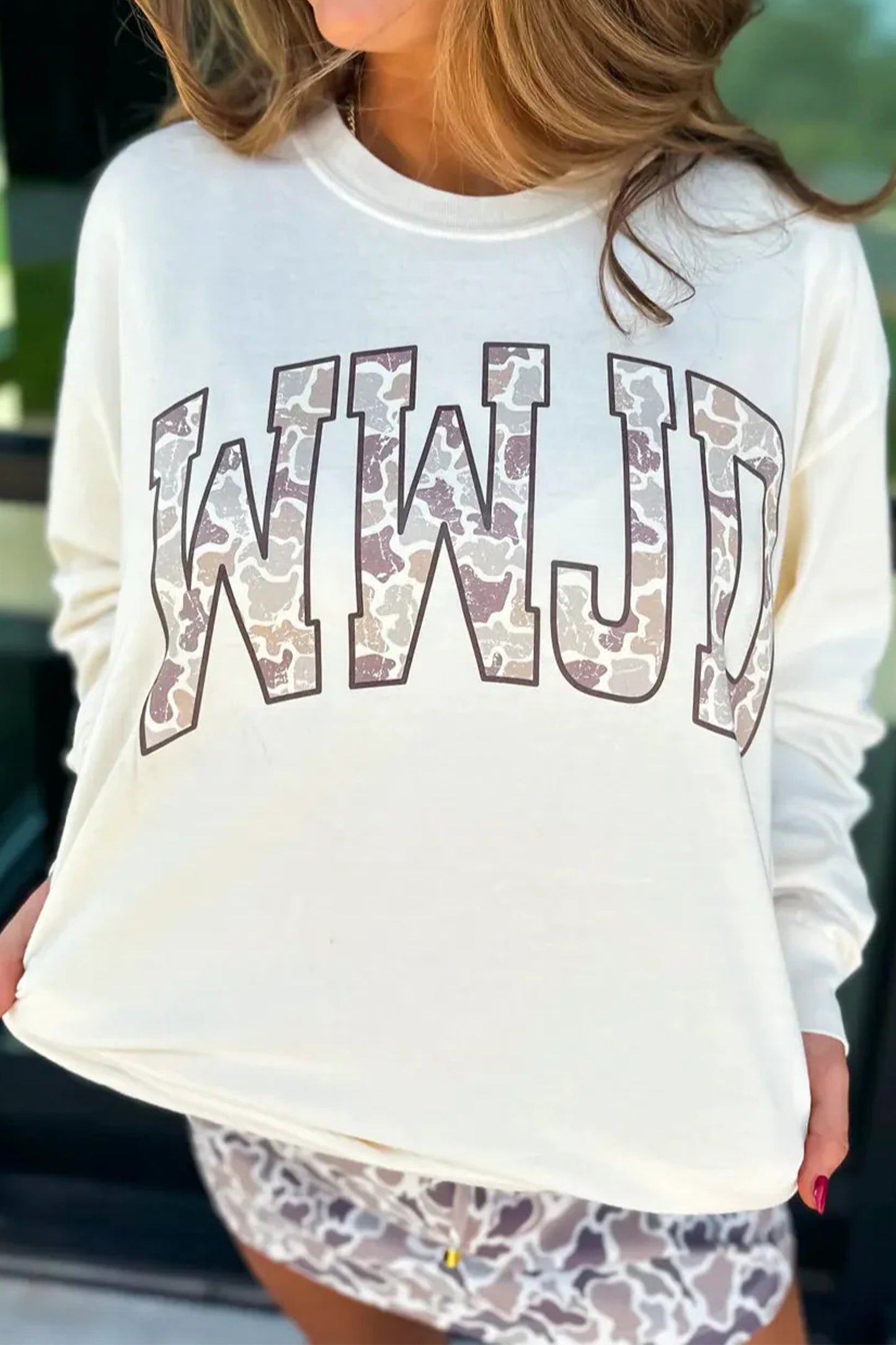 White WWJD Camo-Letter Long-Sleeve T-Shirt