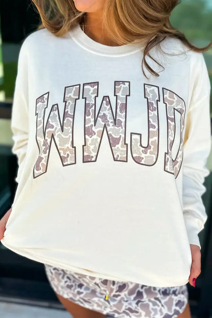White WWJD Camo-Letter Long-Sleeve T-Shirt