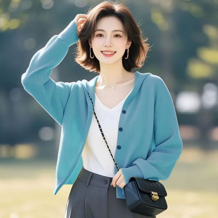 Casual Loose Hooded Cardigan Sweatshirt for Women, Korean Style,  Outerwear Top