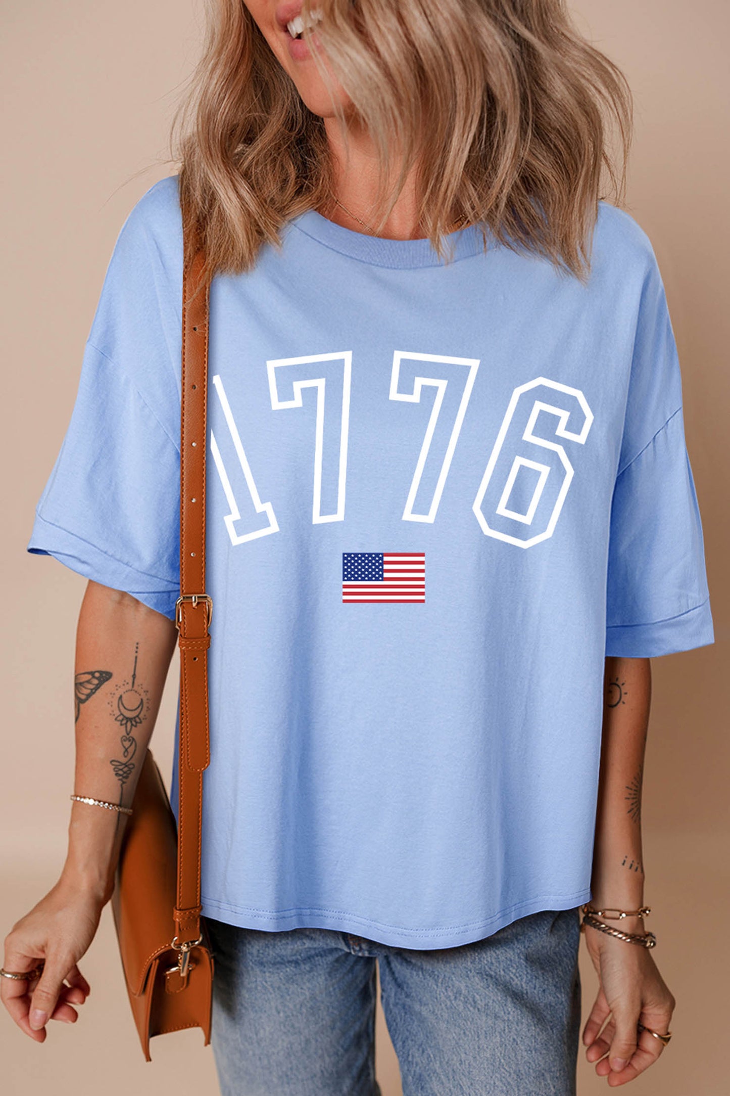 Myosotis 1776 American Flag Print Oversized Tee
