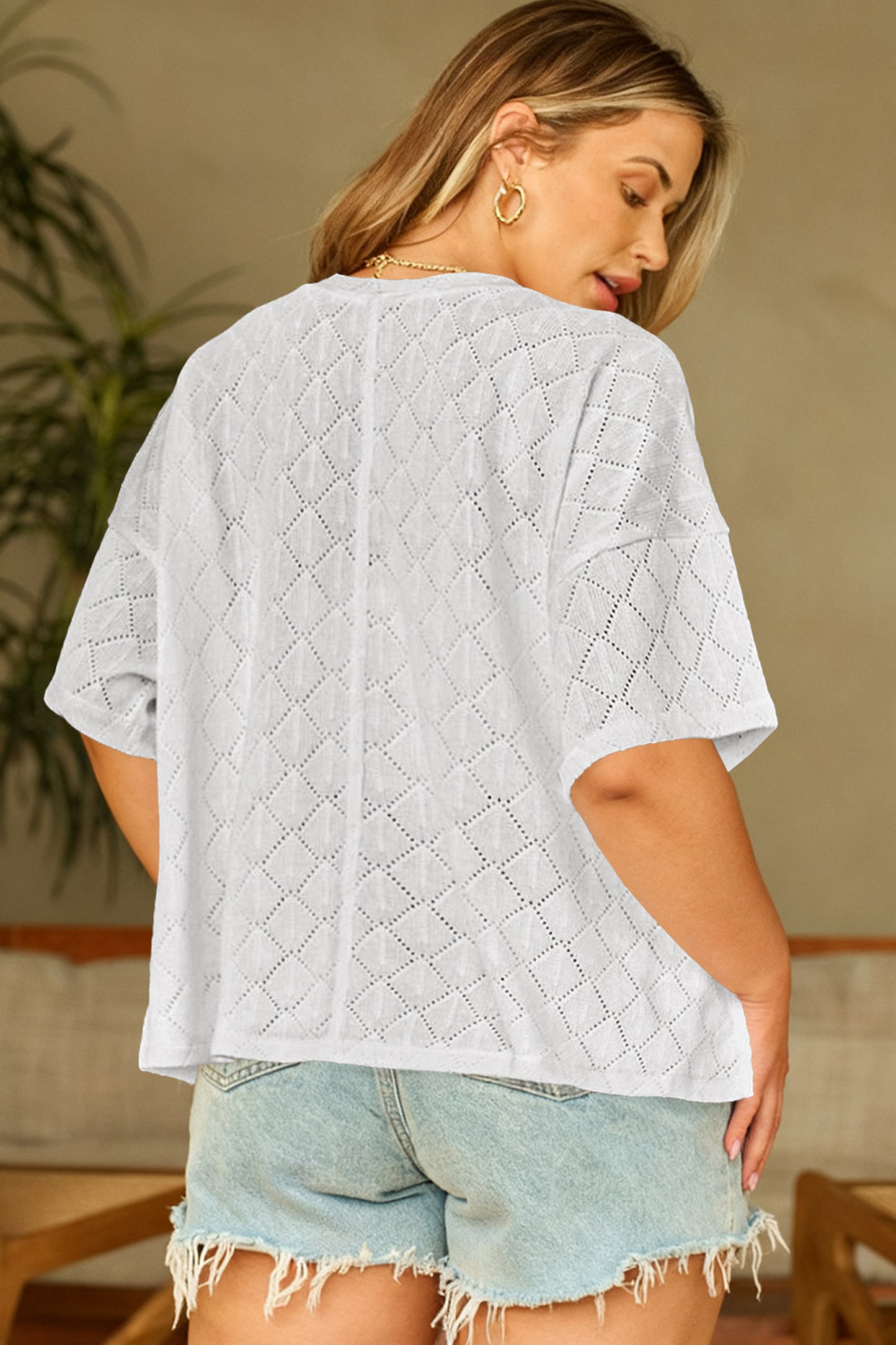 Golden Fleece Pointelle V-Neck Knit Top