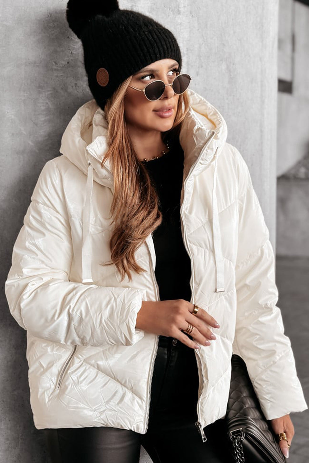 White Quilted Hooded Puffer Coat