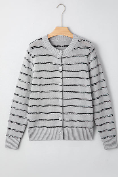 Gray Striped Short Cardigan