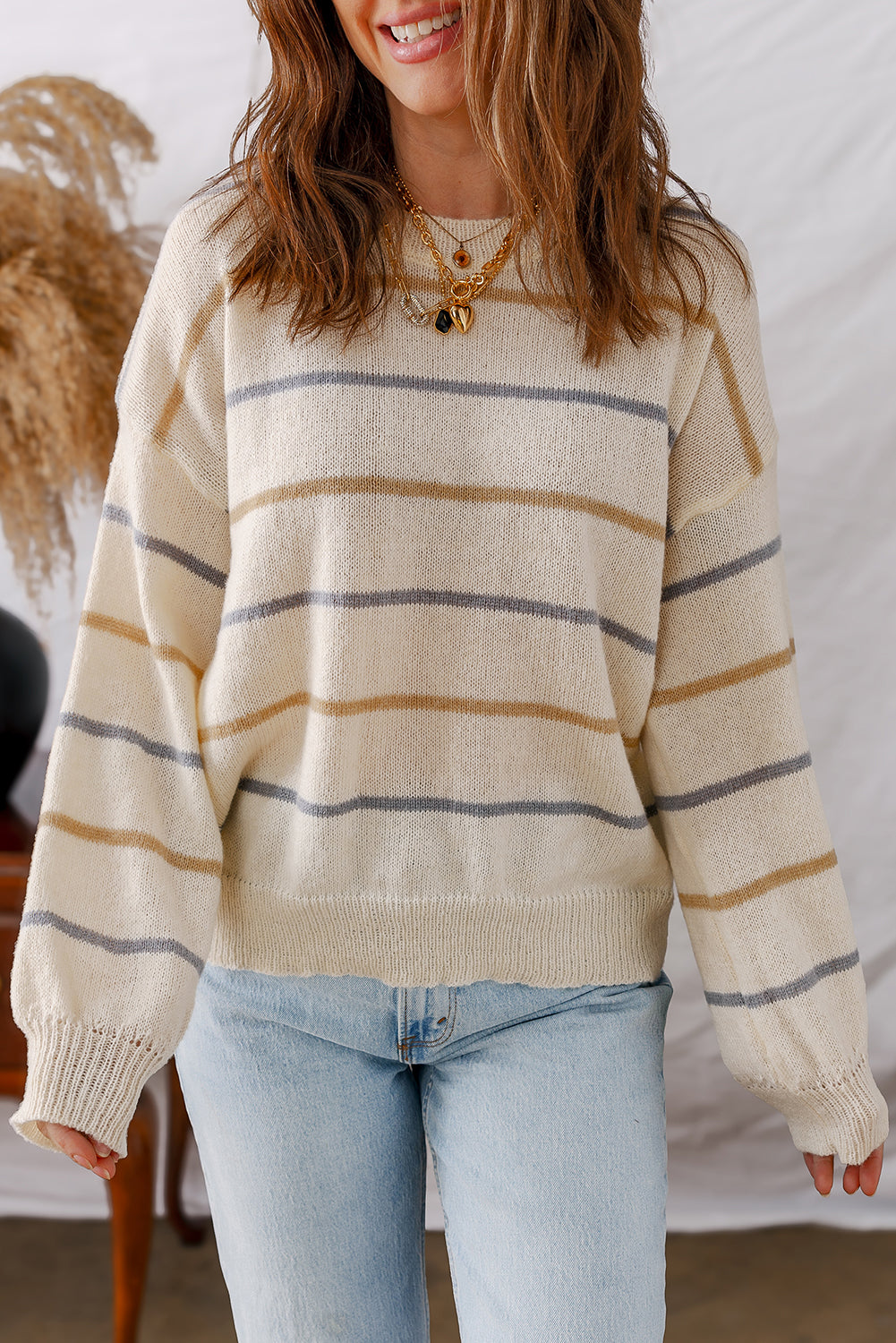 Pink Multicolor Striped Sweater