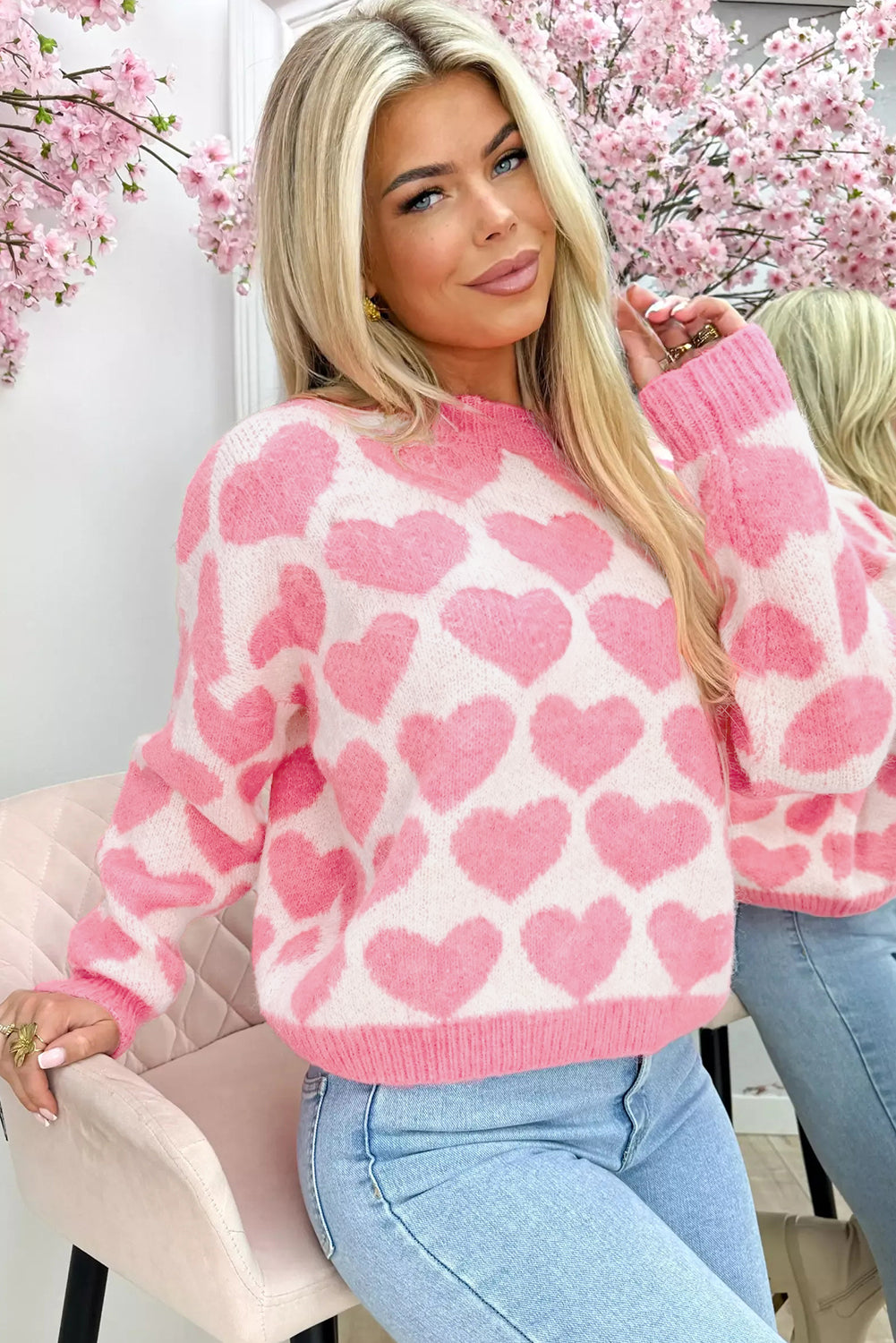 Strawberry Pink Heart-Graphic Sweater