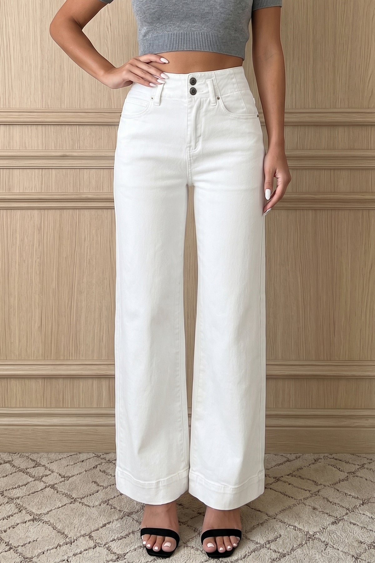 White 2-Button High-Waist Wide-Leg Jeans