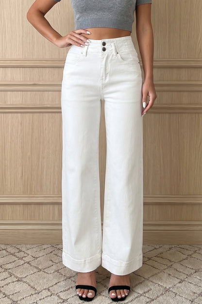 White 2-Button High-Waist Wide-Leg Jeans