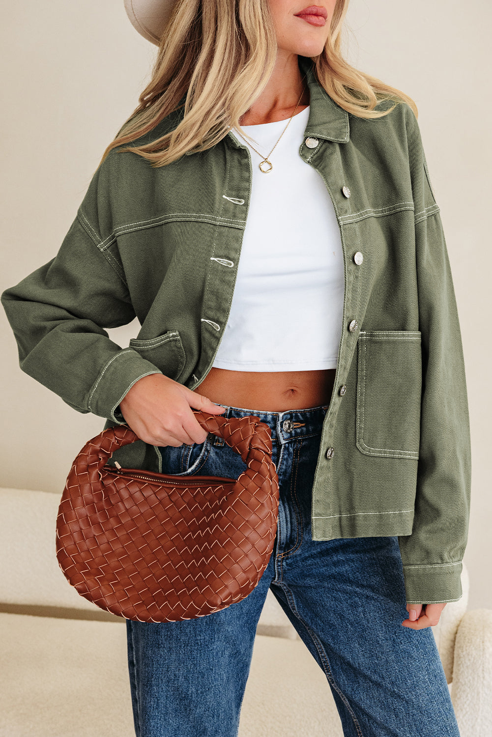 Smoke Green Boyfriend Denim Jacket