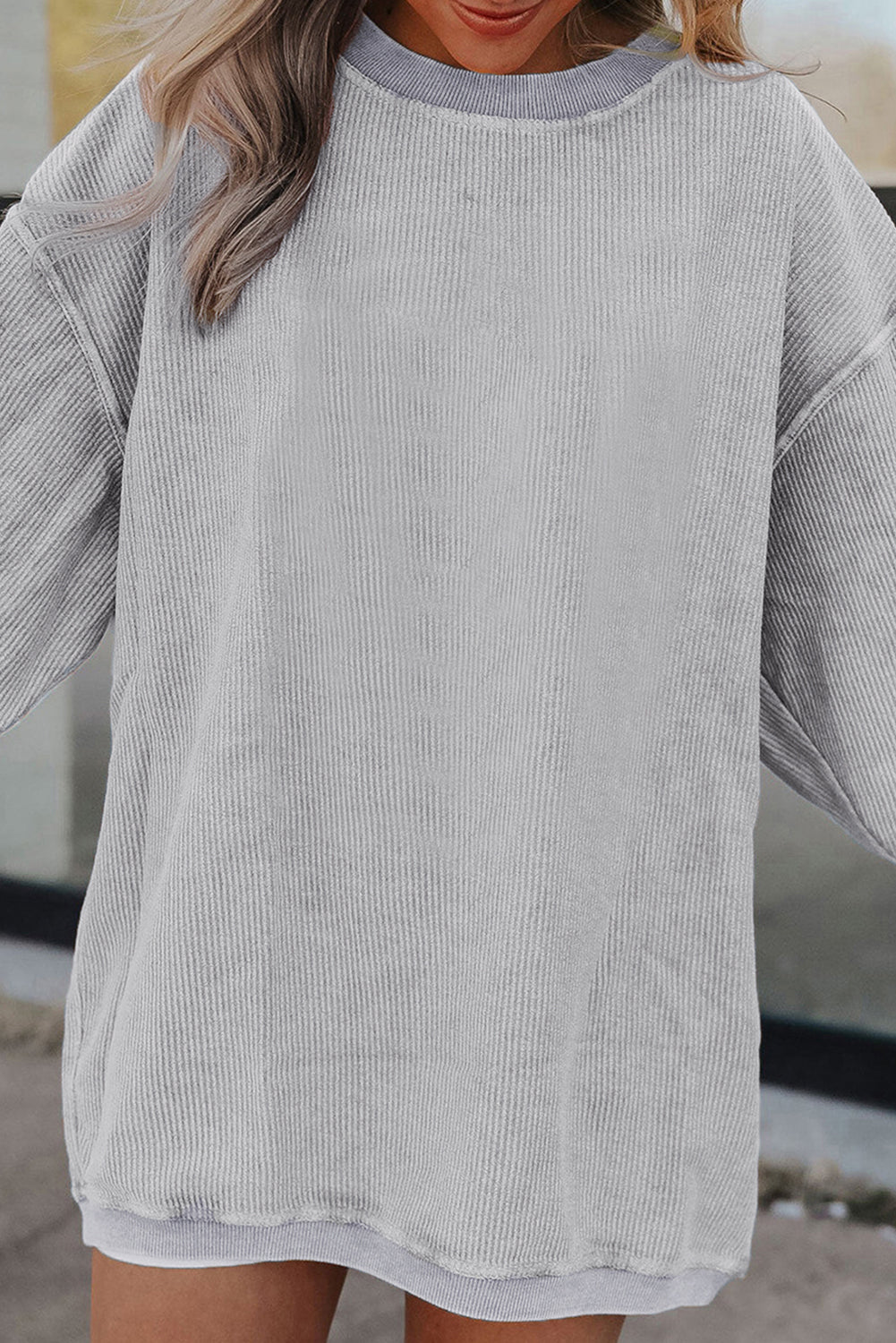 Dark Grey Ribbed Corduroy Oversized Sweatshirt